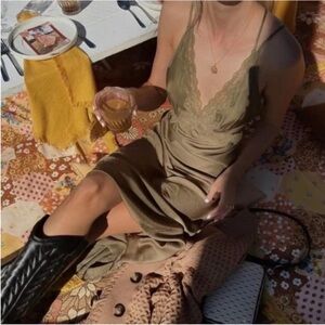 Spell boudoir Elegant Olive Green Lace Slip Dress